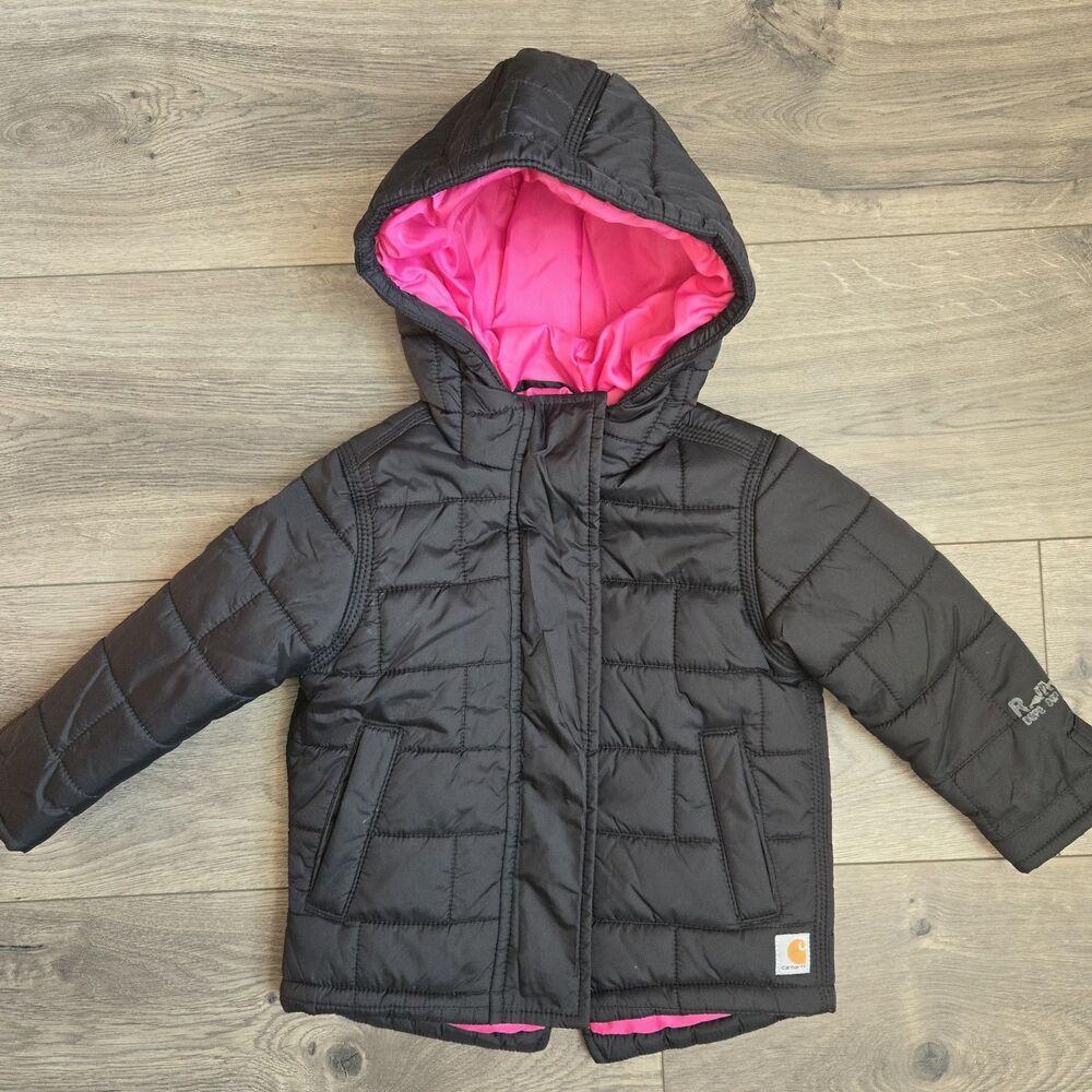 Carhartt Black Quilted Hooded Jacket Pink Lining Baby 12–18M Missing Tag Flaws